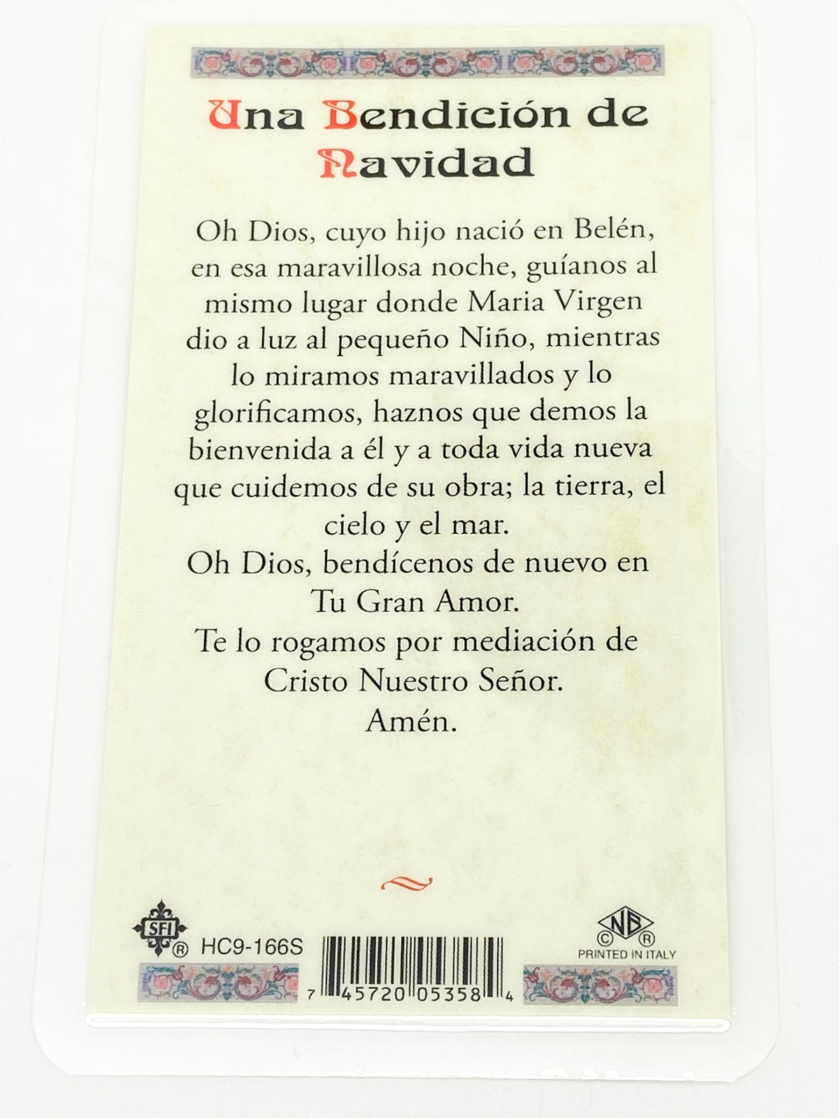 Una Bendicion de Navidad Tarjeta Sagrada laminada (Cubierta de Plástico) - Unique Catholic Gifts