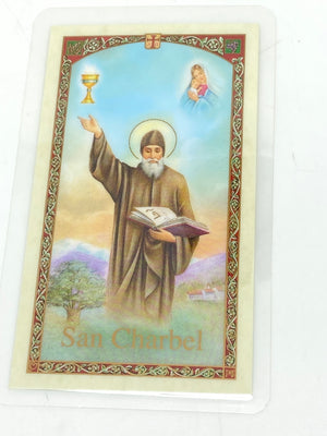 San Charbel Tarjeta Sagrada laminada (Cubierta de Plástico) - Unique Catholic Gifts
