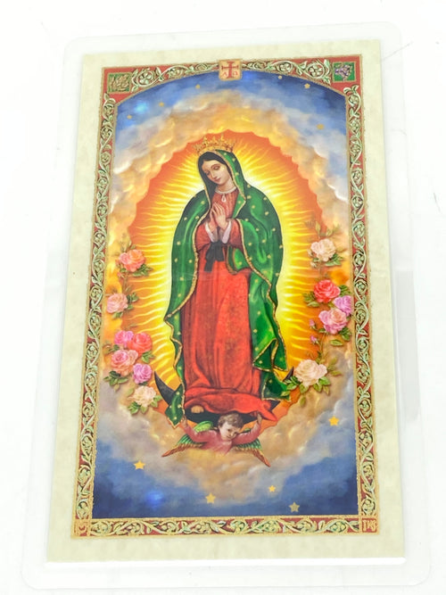 Purisima Virgen de Guadalupe Tarjeta de oración de Nuestra Señora de Guadalupe laminada(Cubierta de Plástico) - Unique Catholic Gifts