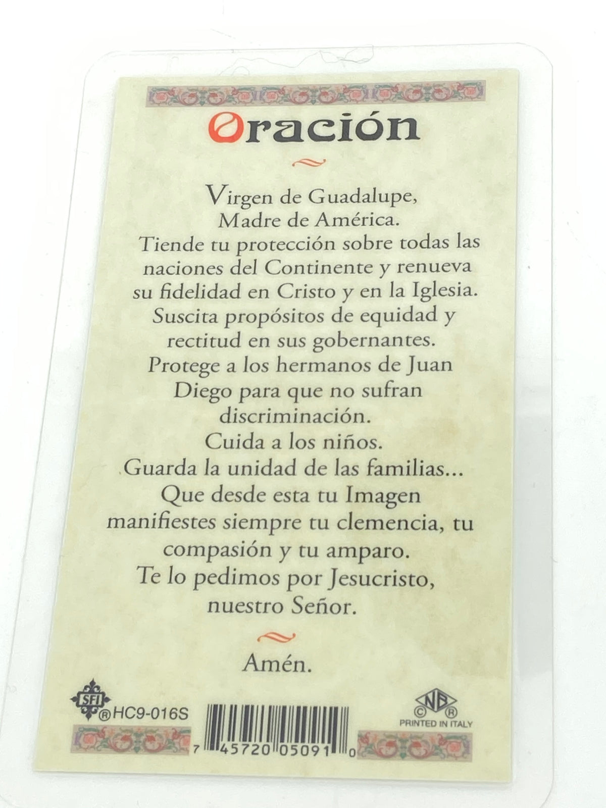 Virgen de Guadalupe Tarjeta Sagrada laminada (Cubierta de Plástico) - Unique Catholic Gifts
