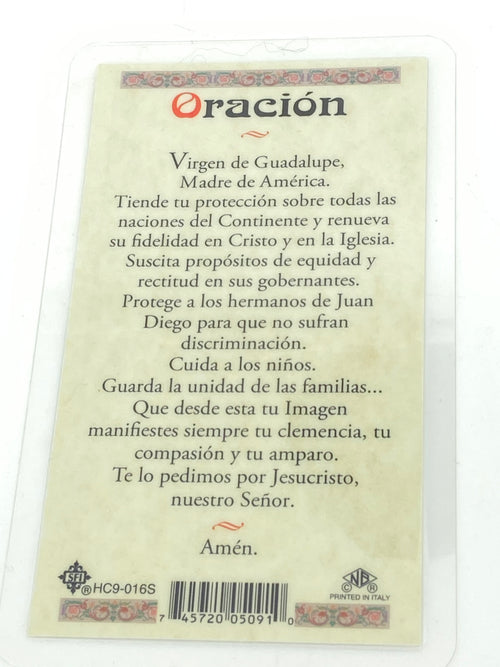 Virgen de Guadalupe Tarjeta Sagrada laminada (Cubierta de Plástico) - Unique Catholic Gifts