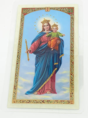 Maria Auxiliadora Tarjeta Sagrada laminada (Cubierta de Plástico) - Unique Catholic Gifts