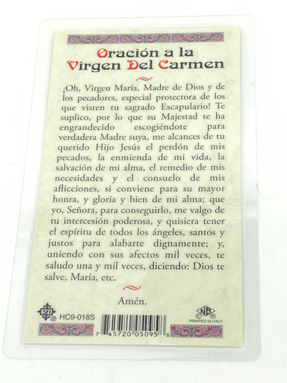 Virgen de Carmel Tarjeta Sagrada laminada (Cubierta de Plástico) - Unique Catholic Gifts