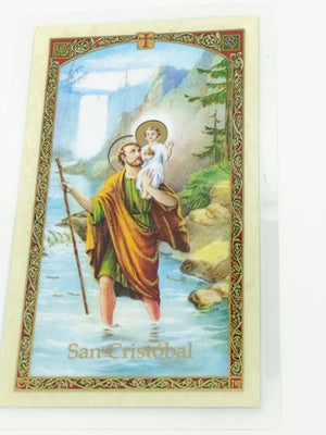 San Cristobal Tarjeta Sagrada laminada (Cubierta de Plástico) - Unique Catholic Gifts
