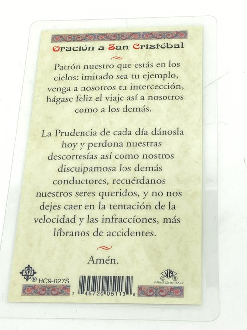 San Cristobal Tarjeta Sagrada laminada (Cubierta de Plástico) - Unique Catholic Gifts