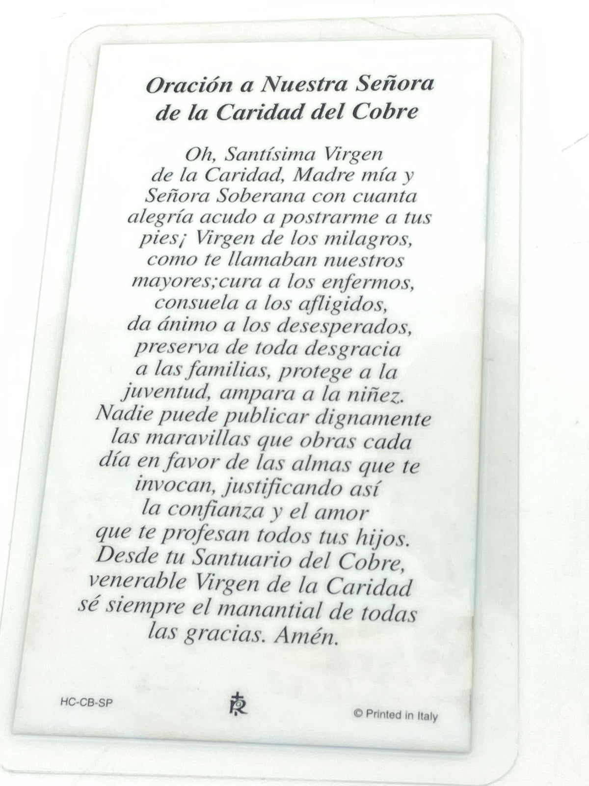 Nuestra Senora de la Caridad del Cobre Tarjeta Sagrada laminada (Cubierta de Plástico) - Unique Catholic Gifts