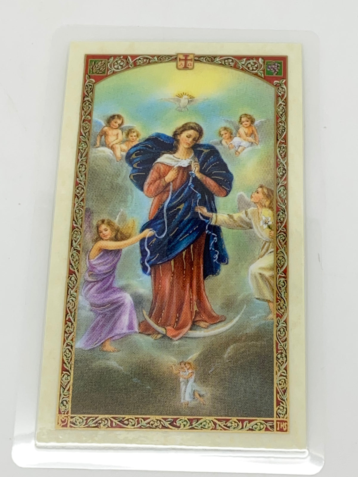 Maria La Que Desata Los Nudos Tarjeta Sagrada laminada (Cubierta de Plástico) - Unique Catholic Gifts