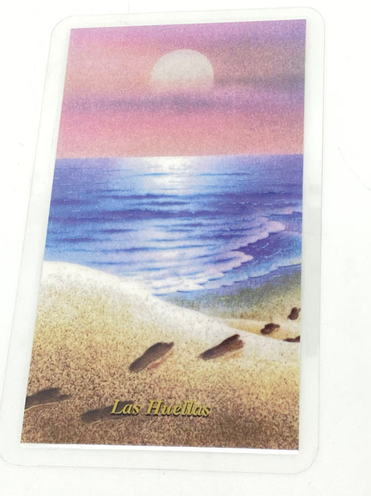 Las Huellas Tarjeta Sagrada laminada (Cubierta de Plástico) - Unique Catholic Gifts