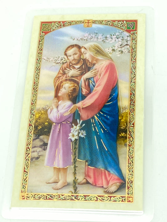 Oracion por la Sacgrada Familia Tarjeta Sagrada laminada (Cubierta de Plástico) - Unique Catholic Gifts
