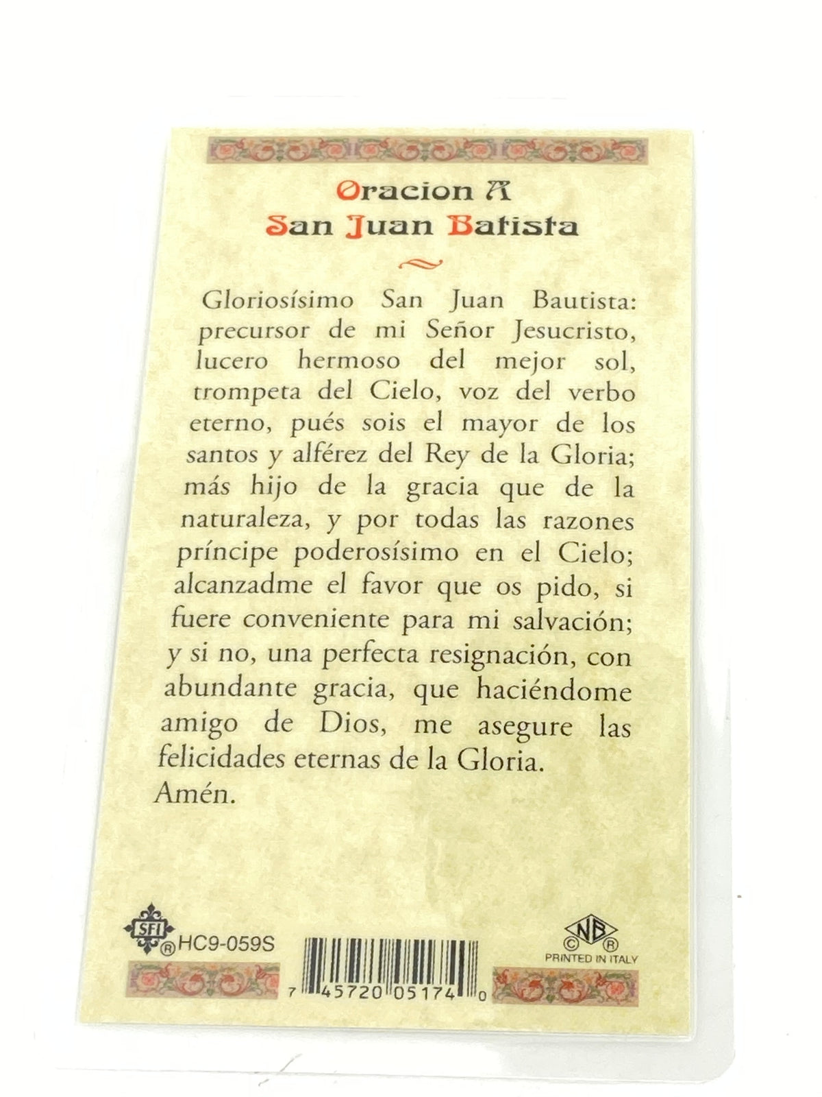 San Juan Batista Tarjeta Sagrada laminada (Cubierta de Plástico) - Unique Catholic Gifts