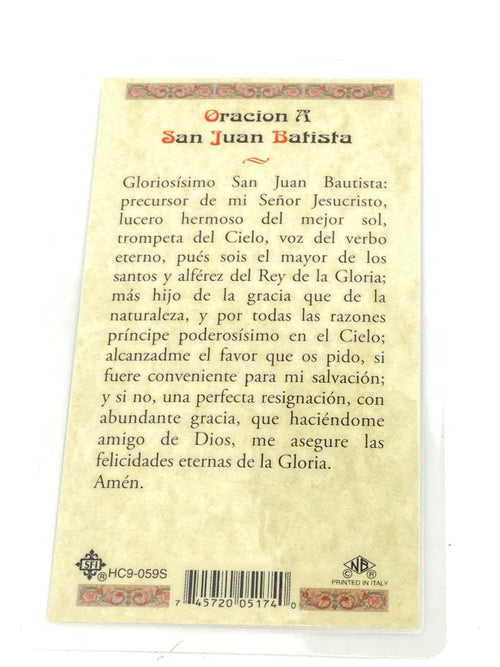 San Juan Batista Tarjeta Sagrada laminada (Cubierta de Plástico) - Unique Catholic Gifts