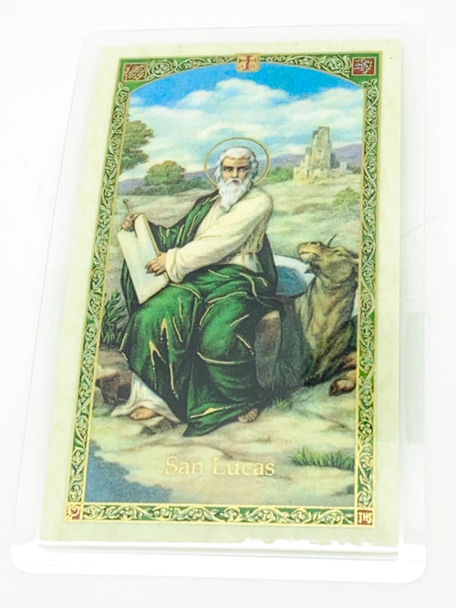 San Lucas Tarjeta Sagrada laminada (Cubierta de Plástico) - Unique Catholic Gifts