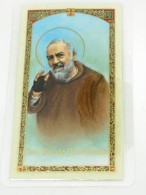 San Padre Pio de Pieltrecina Tarjeta Sagrada laminada (Cubierta de Plástico) - Unique Catholic Gifts