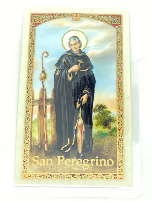 San Peregrino Tarjeta Sagrada laminada (Cubierta de Plástico) - Unique Catholic Gifts