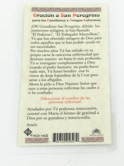 San Peregrino Tarjeta Sagrada laminada (Cubierta de Plástico) - Unique Catholic Gifts
