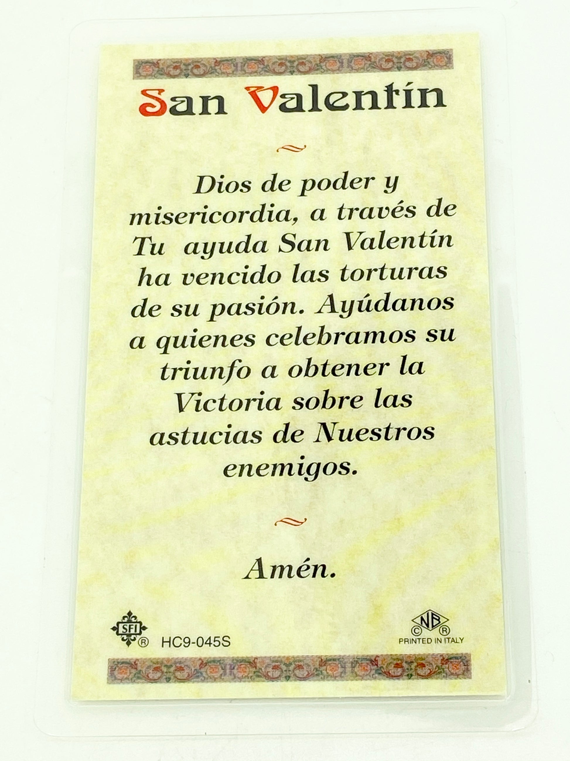 San Valentin Tarjeta Sagrada laminada (Cubierta de Plástico) - Unique Catholic Gifts