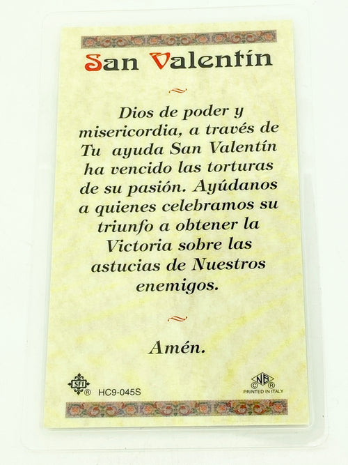 San Valentin Tarjeta Sagrada laminada (Cubierta de Plástico) - Unique Catholic Gifts