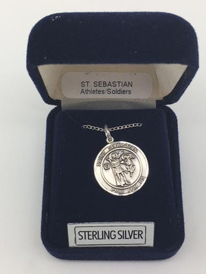 Sterling Silver St. Sebastian Round Medal with 18" chain - Unique Catholic Gifts