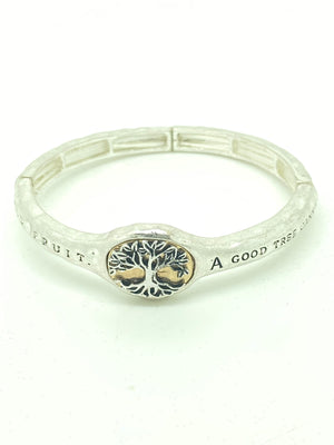 Tree of Life Stretch Hand Hammered Bangle - Unique Catholic Gifts