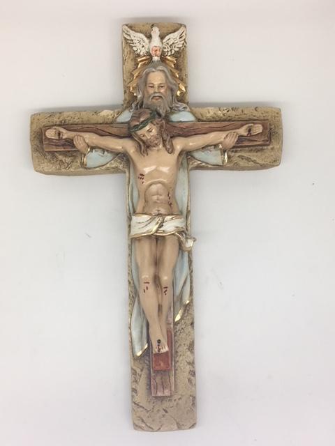 Holy Trinity Hand Painted Cross Crucifix (10 1/2" x 6 1/2") - Unique Catholic Gifts