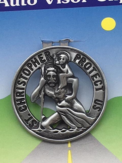 Round St. Christopher Auto Visor Clip (1 1/2") - Unique Catholic Gifts