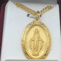 Gold over Sterling Silver Miraculous Medal ( 1 1/4") on a 24 inch Gold plated Chain. - Unique Catholic Gifts