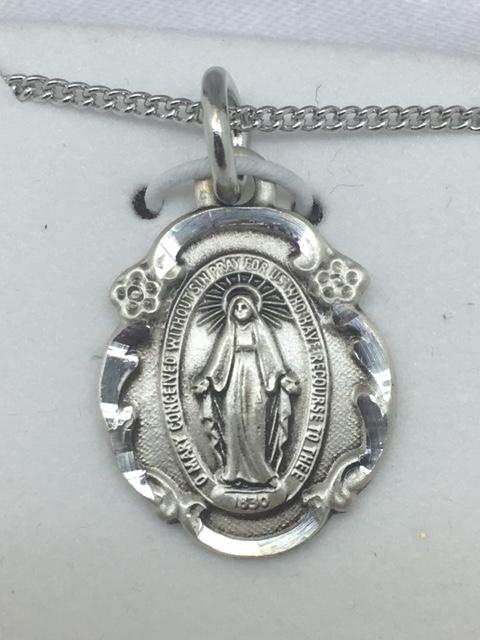 Sterling Silver Miraculous Medal (3/4" x 1/2") on 18" Chain - Unique Catholic Gifts