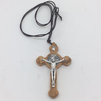 St. Benedict Crucifix Necklace Olive Wood 3" with Pamphlet - Unique Catholic Gifts