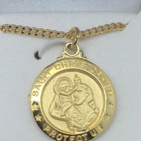 Gold over Sterling Silver  St Christopher (5/8") on 18 inch Chain. - Unique Catholic Gifts
