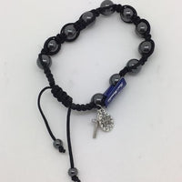 Black Cord and Hematite Beads Bracelet with Miraculous Medal and Cross - Unique Catholic Gifts