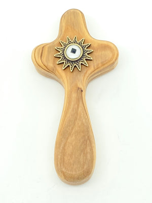Olive Wood Comfort Cross with a Relic 3-3/4