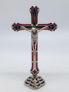 Standing Crucifix Red with Blue Enamel Accents 6" - Unique Catholic Gifts