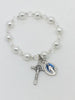 Baptism White Pearl glass beads with Crystal Czech accent beads. (6MM) - Unique Catholic Gifts