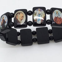 Brazilian Wood Bracelet (Jesus, Mary and Saints) (Black) - Unique Catholic Gifts