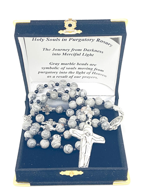 Gray Marble Holy Souls Rosary - Unique Catholic Gifts