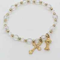 First Communion Clear and Gold Bead Bracelet with Chalice - Unique Catholic Gifts