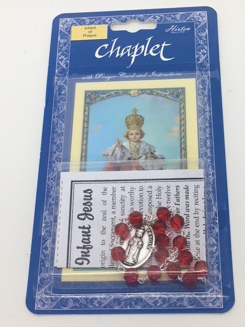 Infant of Prague Deluxe Chaplet with Red Glass Beads - Unique Catholic Gifts