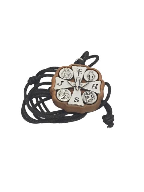 4-Way Medal in Olive Wood on Cord - Unique Catholic Gifts
