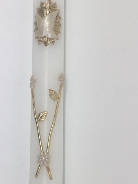 Gold Holy Spirit and Flowers Baptism Candle  (10") - Unique Catholic Gifts