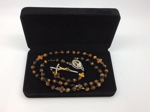 Tiger Eye Sacred Heart of Jesus Rosary (8MM) - Unique Catholic Gifts