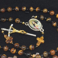 Tiger Eye Sacred Heart of Jesus Rosary (8MM) - Unique Catholic Gifts