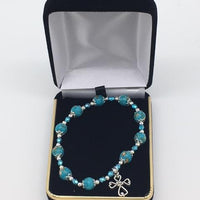 Mosaic Turquoise Beaded Rosary Bracelet with Silver Cross (8MM) - Unique Catholic Gifts