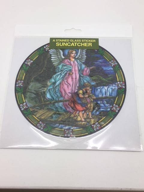 Guardian Angel Catholic Stained Glass Sticker Suncatcher - Unique Catholic Gifts