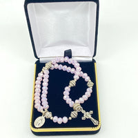 Rose Water Pink Crystal Wrist Rosary - Unique Catholic Gifts