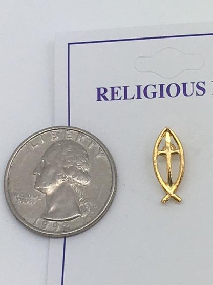 Cross with Fish Emblem Pin (Gold Plated) - Unique Catholic Gifts