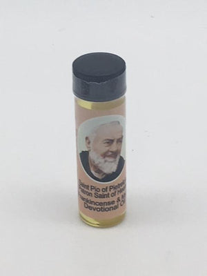 St. Padre Pio Devotional Oil .25 oz Frankincense & Myrrh Scent - Unique Catholic Gifts