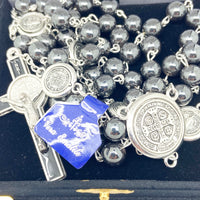 St. Benedict Hematite Rosary (8mm) - Unique Catholic Gifts