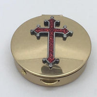 Pyx Red Epoxy Cross on Brass (2") Med - Unique Catholic Gifts