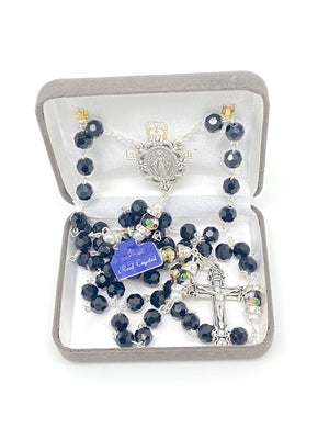 Black Genuine Crystal and Cloisonné Rondelle Rosary - Unique Catholic Gifts