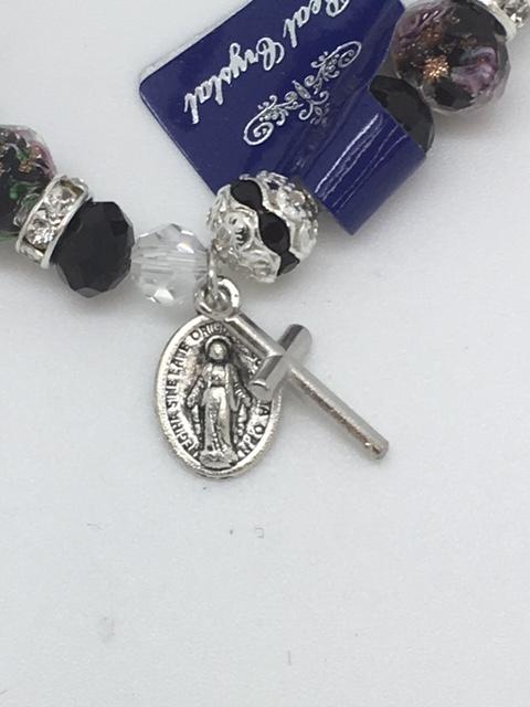 Real Crystal Black Floral Rosary Bracelet - Unique Catholic Gifts